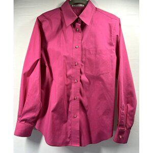 Foxcroft Blouse Women‎ 8P Solid Pink Top Non Iron Button Up Long Sleeve Petite